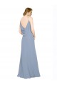 Site de Comprimento Chão Sem Mangas Chiffon Azul Empoeirado Linha A Sem Mangas Vestidos Formais / Vestidos de Madrinha