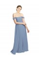 Site de Comprimento Chão Sem Mangas Chiffon Azul Empoeirado Linha A Sem Mangas Amor Vestidos de Madrinha