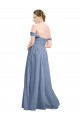 Site de Comprimento Chão Sem Mangas Chiffon Azul Empoeirado Linha A Sem Mangas Amor Vestidos de Madrinha