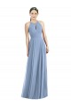Site de Comprimento Chão Sem Mangas Chiffon Azul Empoeirado Linha A Sem Mangas Vestido de Madrinha / Vestido de Noite
