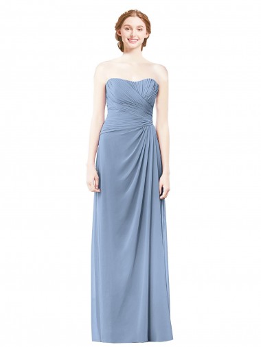 Site de Comprimento Chão Sem Mangas Chiffon Azul Empoeirado Linha A Vestido de Noiva / Vestido de Festa