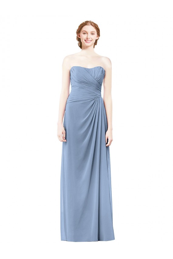 Site de Comprimento Chão Sem Mangas Chiffon Azul Empoeirado Linha A Vestido de Noiva / Vestido de Festa