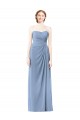 Site de Comprimento Chão Sem Mangas Chiffon Azul Empoeirado Linha A Vestido de Noiva / Vestido de Festa