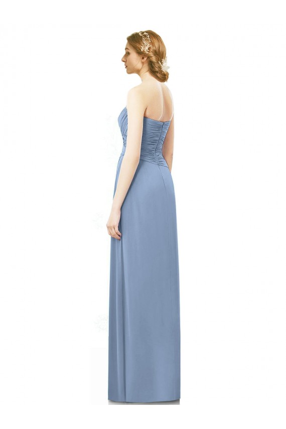 Site de Comprimento Chão Sem Mangas Chiffon Azul Empoeirado Linha A Vestido de Noiva / Vestido de Festa
