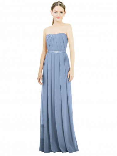 Site de Comprimento Chão Sem Mangas Chiffon Azul Empoeirado Linha A Sem Mangas Vestido Formais / Vestido de Madrinha