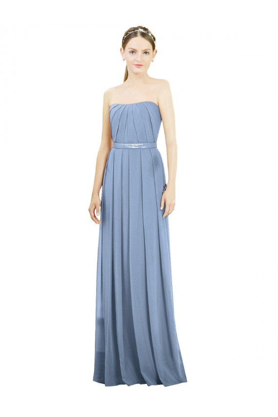 Site de Comprimento Chão Sem Mangas Chiffon Azul Empoeirado Linha A Sem Mangas Vestido Formais / Vestido de Madrinha