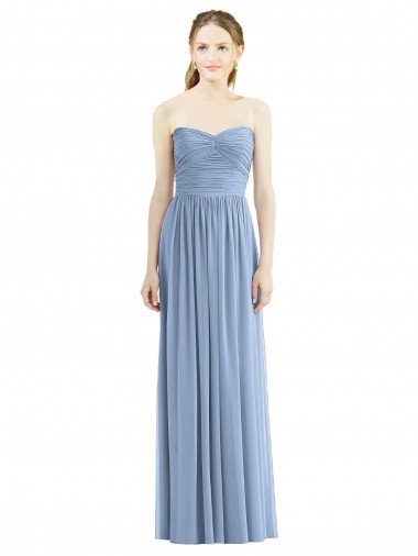 Site de Comprimento Chão Sem Mangas Chiffon Azul Empoeirado Linha A Vestido Formais / Vestido de Madrinha