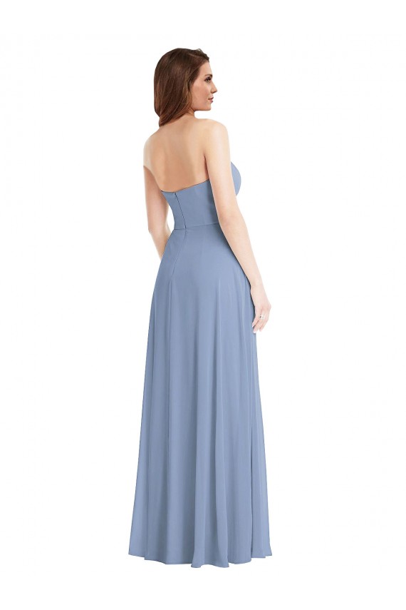 Site de Comprimento Chão Sem Mangas Chiffon Azul Empoeirado Linha A Vestidos de Noiva / Vestidos de Festa