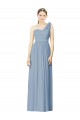 Site de Comprimento Chão Sem Mangas Chiffon Azul Empoeirado Linha A Vestido de Festa / Vestido de Madrinha
