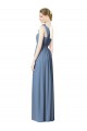 Site de Comprimento Chão Sem Mangas Chiffon Azul Empoeirado Linha A Vestido de Festa / Vestido de Madrinha