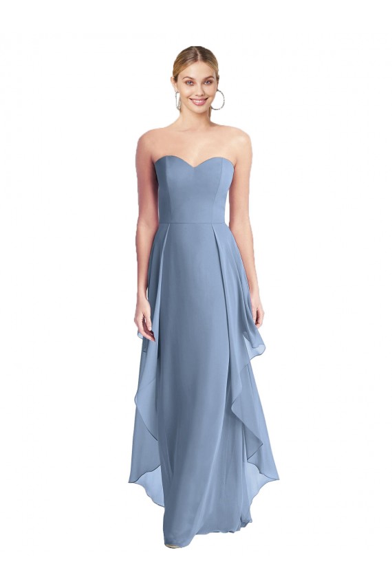 Site de Comprimento Chão Sem Mangas Chiffon Azul Empoeirado Linha A Vestido de Madrinha / Vestido de Baile