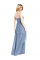 Site de Comprimento Chão Sem Mangas Chiffon Azul Empoeirado Linha A Vestido de Madrinha / Vestido de Baile