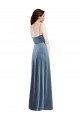 Site de Comprimento Chão Sem Mangas Veludo Elástico Azul Empoeirado Linha A Sem Mangas Amor Vestidos de Madrinha / Vestidos de Festa