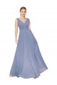 Site de Comprimento Chão Sem Mangas Chiffon Azul Empoeirado Linha A Vestido de Madrinha / Vestido de Noite / Vestido de Festa