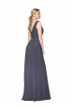 Site de Comprimento Chão Sem Mangas Chiffon Azul Empoeirado Linha A Vestido de Madrinha / Vestido de Noite / Vestido de Festa