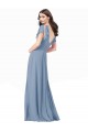 Site de Comprimento Chão Mangas Curtas Chiffon Azul Empoeirado Linha A Vestidos de Madrinha / Vestidos de Festa