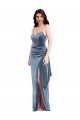 Site de Comprimento Chão Sem Mangas Veludo Elástico Azul Empoeirado Trombeta Vestidos de Madrinha / Vestidos de Noite / Vestidos de Festa