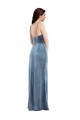 Site de Comprimento Chão Sem Mangas Veludo Elástico Azul Empoeirado Trombeta Vestidos de Madrinha / Vestidos de Noite / Vestidos de Festa