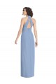 Site de Comprimento Chão Sem Mangas Chiffon Azul Empoeirado Trombeta Vestidos de Madrinha / Vestidos de Noite