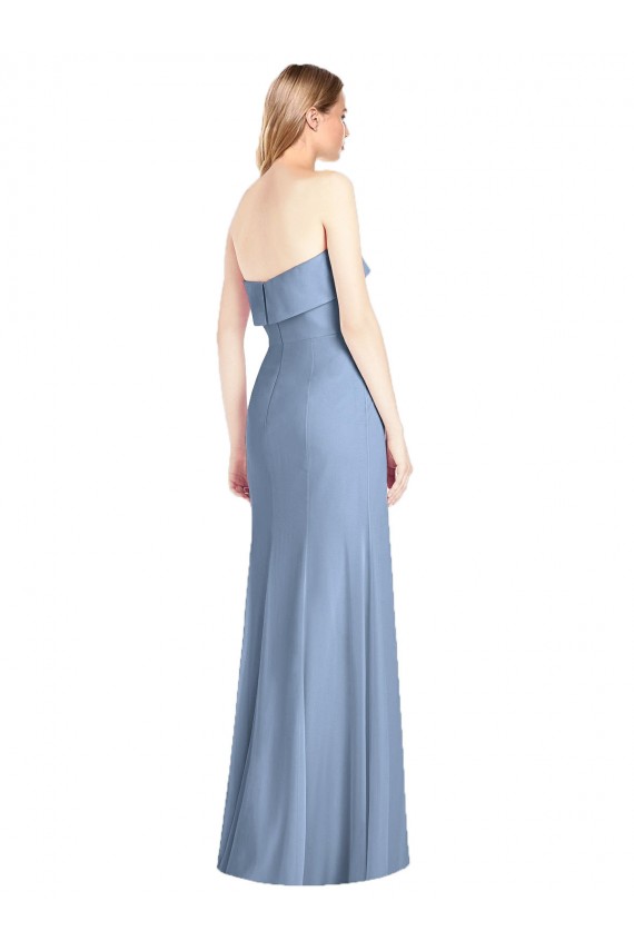 Site de Comprimento Chão Sem Mangas Chiffon Azul Empoeirado Trombeta Sem Mangas Vestidos de Madrinha