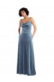 Site de Comprimento Chão Sem Mangas Veludo Elástico Azul Empoeirado Bainha Vestidos de Madrinha / Vestidos de Festa