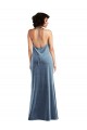 Site de Comprimento Chão Sem Mangas Veludo Elástico Azul Empoeirado Bainha Sem Mangas Longo Decote Capuz Vestidos de Madrinha / Vestidos de Festa