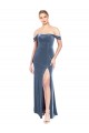 Site de Comprimento Chão Sem Mangas Veludo Elástico Azul Empoeirado Linha A Sem Mangas Sem alças Vestidos de Madrinha / Vestidos de Festa