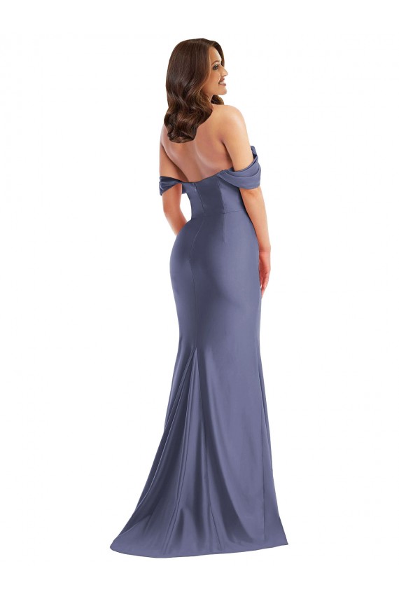 Site de Comprimento Chão Sem Mangas Cetim Sedoso Azul Francês Sereia Vestidos de Madrinha / Vestidos de Noite / Vestidos de Festa
