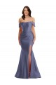 Site de Comprimento Chão Sem Mangas Cetim Sedoso Azul Francês Sereia Vestidos de Madrinha / Vestidos de Noite / Vestidos de Festa
