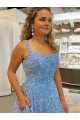 Site de Comboio Corte Sem Mangas Lantejoulas Veludo Azul Linha A Vestidos de Festa