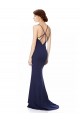 Site de Comprimento Chão Sem Mangas Crepe Esticado Azul Marinho Sereia Sem Mangas Cabeçada Vestidos de Madrinha / Vestidos de Noite / Vestidos de Festa