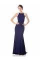 Site de Comprimento Chão Sem Mangas Crepe Esticado Azul Marinho Sereia Vestidos de Madrinha / Vestidos de Noite / Vestidos de Festa