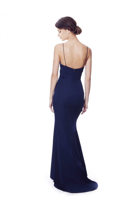Site de Comprimento Chão Sem Mangas Crepe Esticado Azul Marinho Sereia Sem Mangas Alças finas Vestidos de Madrinha / Vestidos de Noite / Vestidos de Festa