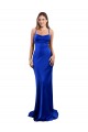 Site de Comprimento Chão Sem Mangas Cetim Sedoso Azul Real Bainha Vestidos de Madrinha / Vestidos de Noite / Vestidos de Festa