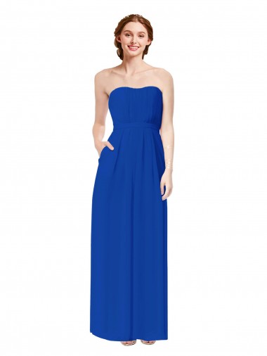 Site de Comprimento Chão Sem Mangas Chiffon Azul Real Bainha Sem Mangas Vestidos de Madrinha