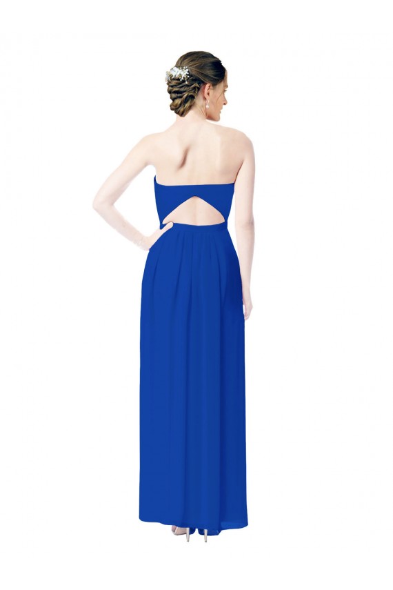 Site de Comprimento Chão Sem Mangas Chiffon Azul Real Bainha Sem Mangas Vestidos de Madrinha