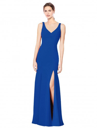 Site de Comprimento Chão Sem Mangas Chiffon Azul Real Bainha Vestidos de Madrinha