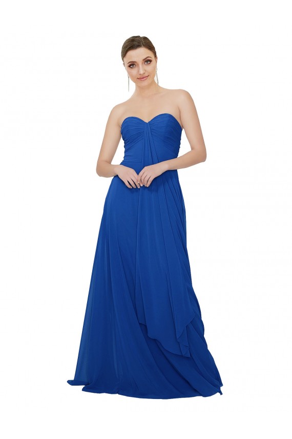 Site de Comprimento Chão Sem Mangas Chiffon Azul Real Linha A Sem Mangas Sem alças Vestidos de Madrinha
