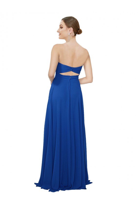 Site de Comprimento Chão Sem Mangas Chiffon Azul Real Linha A Sem Mangas Sem alças Vestidos de Madrinha