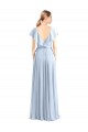 Site de Comprimento Chão Mangas Esvoaçantes Chiffon Azul Real Linha A Mangas Esvoaçantes Decote V Vestidos de Madrinha