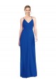 Site de Comprimento Chão Sem Mangas Chiffon Azul Real Linha A Sem Mangas Decote V Longo Criss Cruz Vestidos de Madrinha