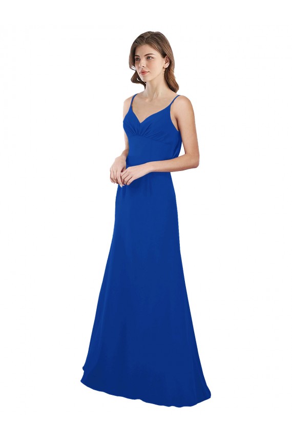 Site de Comprimento Chão Sem Mangas Chiffon Azul Real Linha A Sem Mangas Longo Amor Vestidos de Madrinha