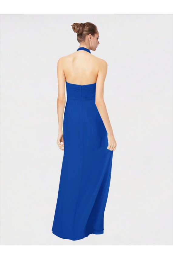 Site de Comprimento Chão Sem Mangas Chiffon Azul Real Linha A Sem Mangas Longo Cabeçada Vestidos de Madrinha