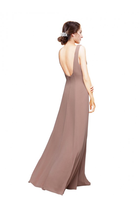 Site de Comprimento Chão Sem Mangas Chiffon Azul Real Linha A Sem Mangas Decote V Longo Lombar Vestidos de Madrinha
