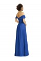 Site de Comprimento Chão Mangas Curtas Chiffon Azul Real Linha A Vestidos de Madrinha