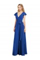 Site de Comprimento Chão Mangas Esvoaçantes Chiffon Azul Real Linha A Mangas Esvoaçantes Longo Decote V Vestidos de Madrinha