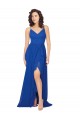 Site de Comprimento Chão Sem Mangas Chiffon Azul Real Linha A Sem Mangas Decote V Vestidos de Madrinha