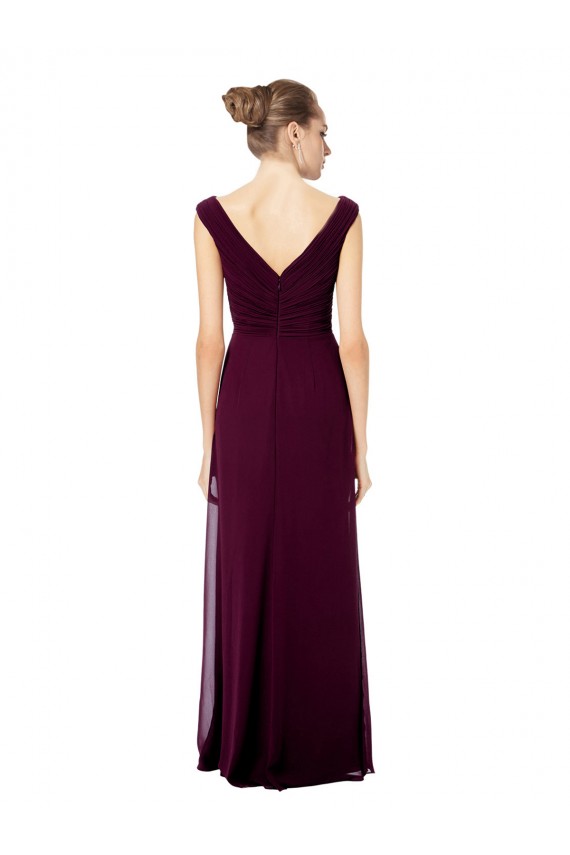 Site de Comprimento Chão Sem Mangas Chiffon Azul Real Linha A Sem Mangas Fora do Ombro Vestidos de Madrinha
