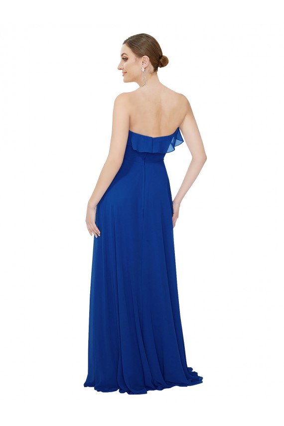 Site de Comprimento Chão Sem Mangas Chiffon Azul Real Linha A Vestidos de Festa / Vestidos de Madrinha