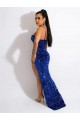 Site de Comboio Varredela Sem Mangas Lantejoulas Veludo Azul Real Bainha Vestido de Festa / Vestido de Noiva